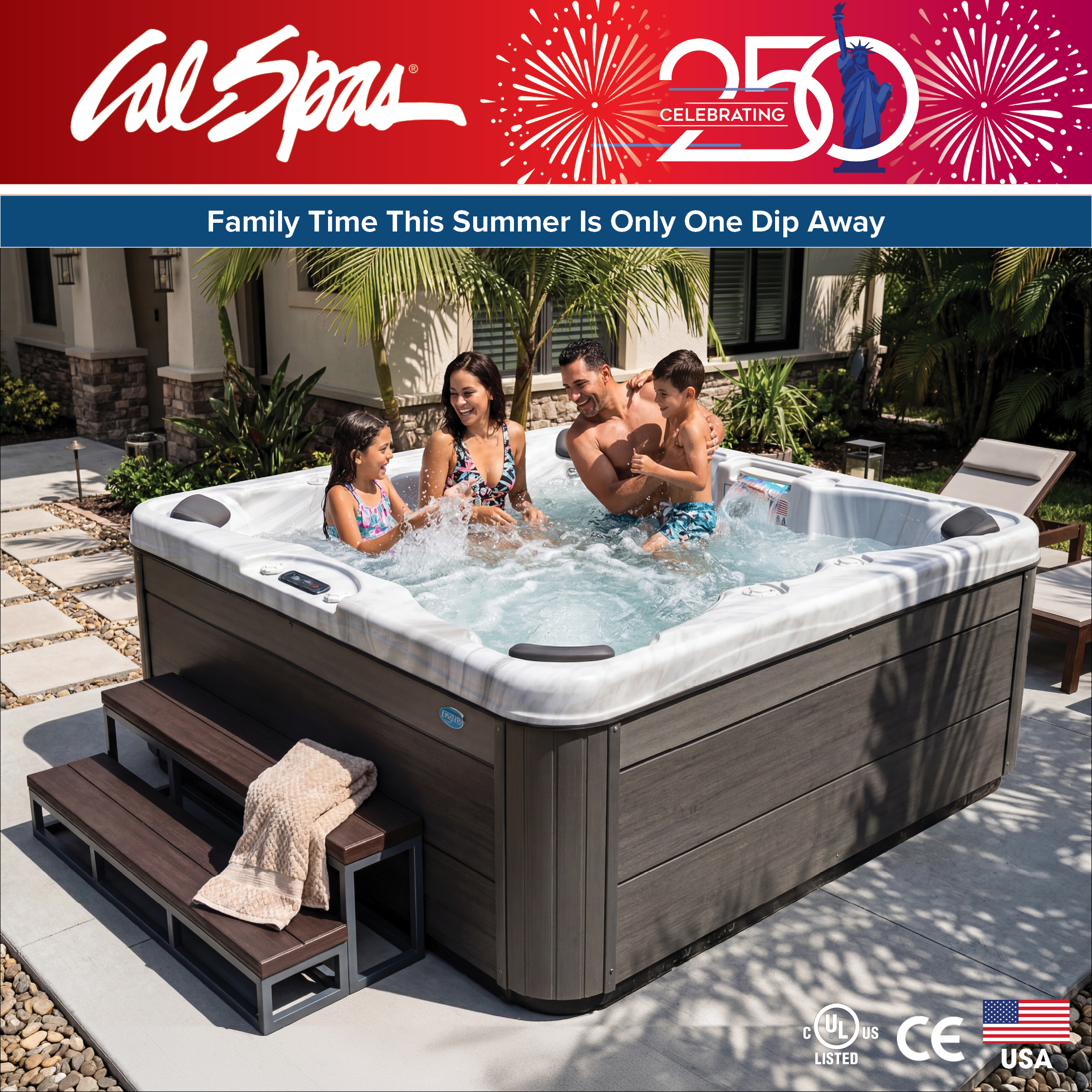 Calspas hot tub being used in a family setting - Fairview